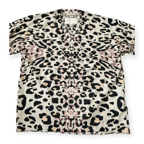 New with tag, Brochu Walker Kelso Leopard Print Cashmere V-neck Sweater, Size X - Picture 8 of 15